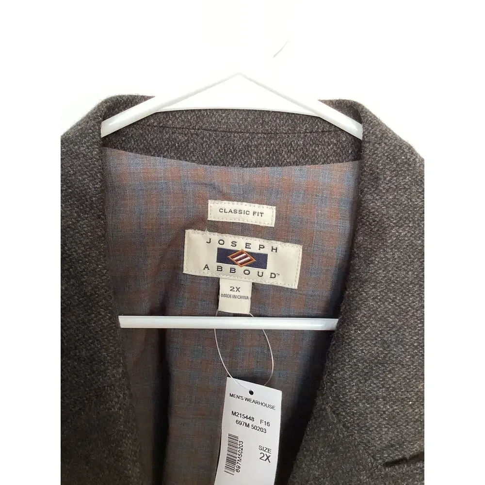 NWT Joseph Abboud Men's Classic Fit Elbow Patch Blazer Sport Coat Brown‎ Size 2X
